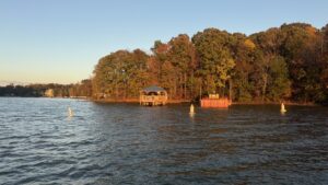 A sunset photo of Patriot Pier.