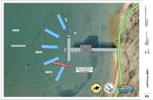 A photo of the schematic proposing plans for the modification of Patriot Pier.