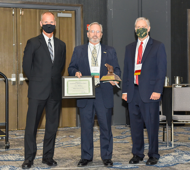 Cameron Ingram, executive director, North Carolina Wildlife Resources Commission; Wildlife Volunteer of the Year Ernie McLaney; John Hairr, board chairman, North Carolina Wildlife Federation