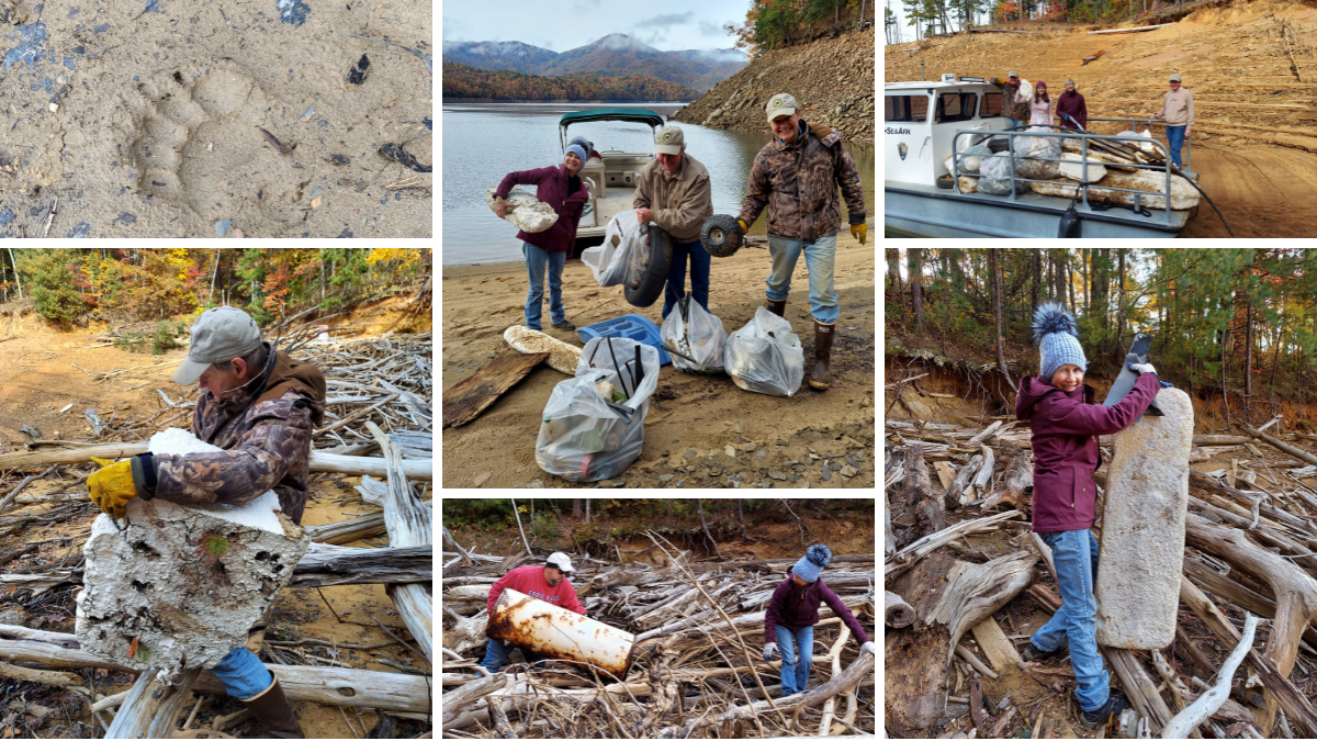 collage of Fontana Dam trash cleanup