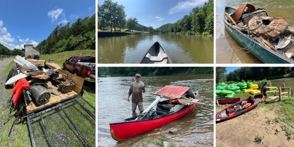 June 28, New River Clean Up June 28, New River Clean Up: New River Conservancy, Keep Ashe Beautiful, and NCWF’s High Country Wild got together for a clean-up and debris removal on the New River in Ashe County. Trash and debris in waterways create a host of problems for wildlife including entanglement, ingestion, habitat contamination, and degraded water quality. Cleanup efforts are vital in keeping our waterways clean and maintaining suitable habitat for wildlife. The crew removed nearly 2 thousand pounds of garbage!