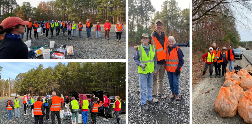 Collage of community wildlife volunteers at a cleanup in Durham, NC.