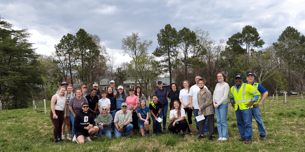 NCWF staff,  Charlotte Wildlife Stewards joined Charlotte-Mecklenburg Stormwater Services volunteers planted 70 native trees in March.