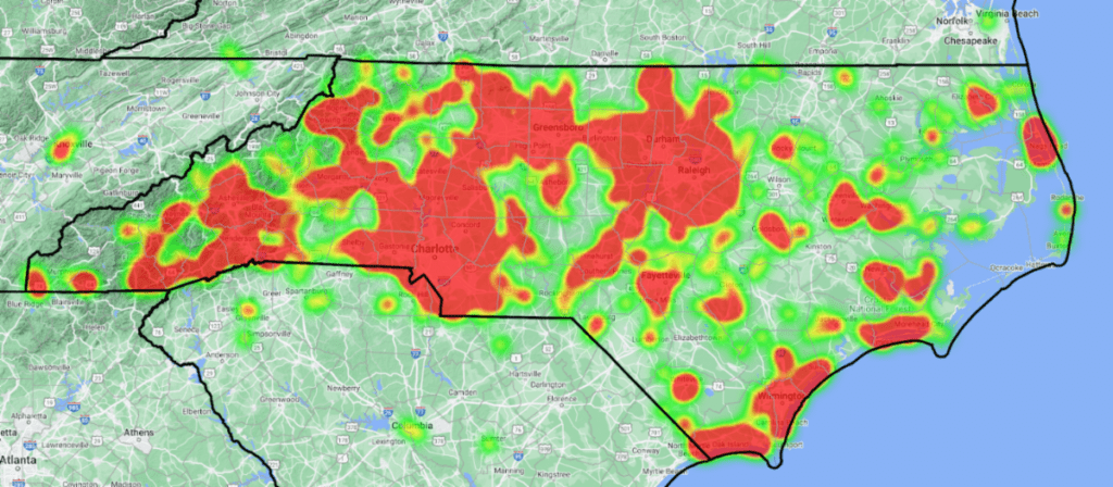 NCWF's new Butterfly Highway heat map shows the dedication of pollinator lovers across North Carolina. Areas shaded in red represent the highest concentrations of registered pollinator pitstops.