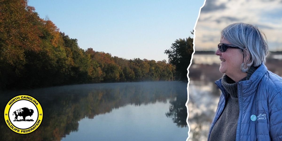 A photo of Katherine Skinner and the Roanoke River