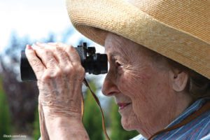 Woman with binoculars watching wildlife
